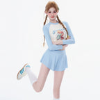 New Style Fresh and Simple Women’s Conservative Two-Piece Swimwear with Long Sleeves and Sporty Style Pure Desire