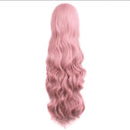 Pink Wigs with Bangs Long Wavy Pink Wigs for Women Synthetic Natural Wavy Wig Heat Resistant Colorful Wigs for Daily