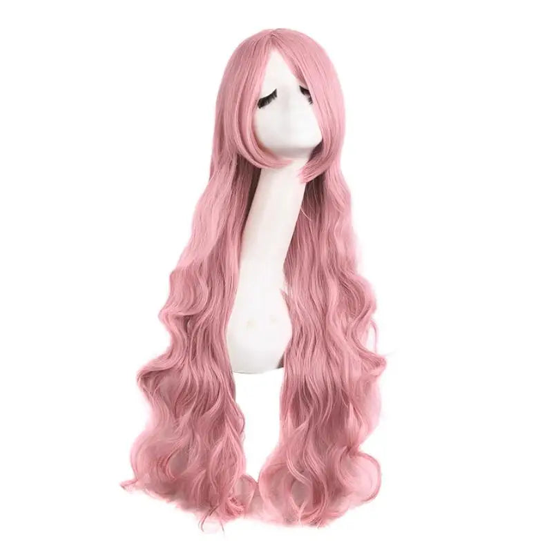 Pink Wigs with Bangs Long Wavy Pink Wigs for Women Synthetic Natural Wavy Wig Heat Resistant Colorful Wigs for Daily