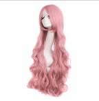 Pink Wigs with Bangs Long Wavy Pink Wigs for Women Synthetic Natural Wavy Wig Heat Resistant Colorful Wigs for Daily