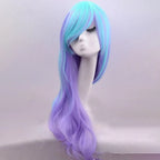 Soowee Synthetic Hair Long Wavy Cosplay Wig with Bangs Purple Blue Ombre Costume Lolita Wigs - Purple / 28inches