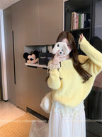 Korean-style lazy and relaxed round neck versatile sweater women’s clothing autumn and winter soft waxy loose-fit slim