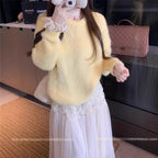 Korean-style lazy and relaxed round neck versatile sweater women’s clothing autumn and winter soft waxy loose-fit slim