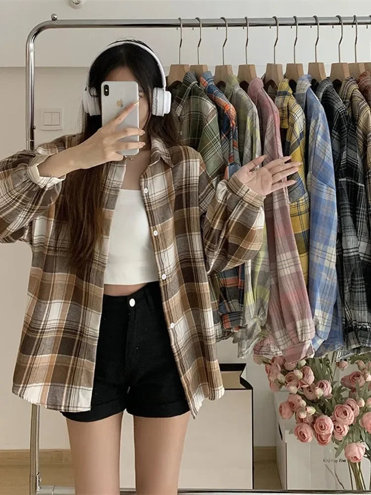 Loose Plaid Button-Up Shirt - Button-Up Shirt