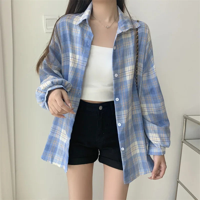 Loose Plaid Button-Up Shirt - Button-Up Shirt
