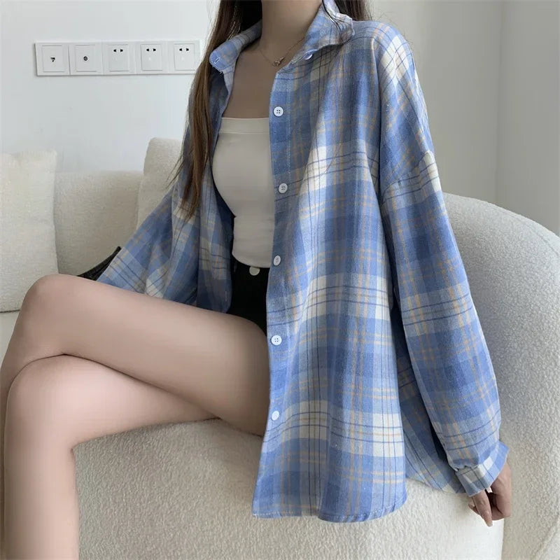 Loose Plaid Button-Up Shirt - Button-Up Shirt