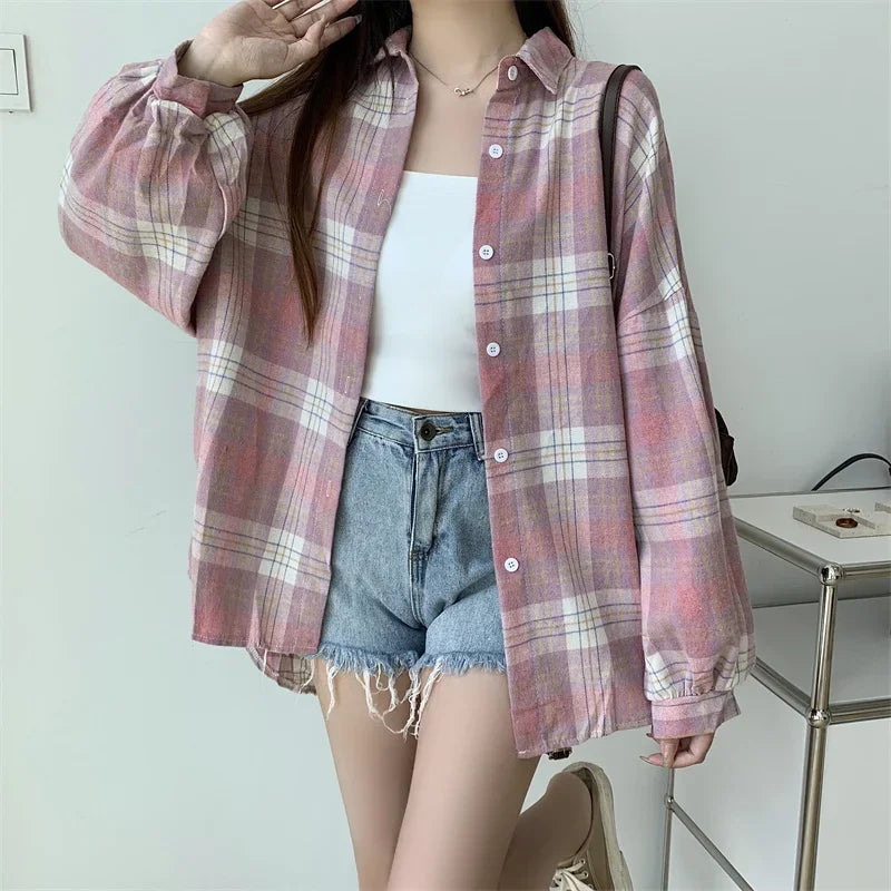 Loose Plaid Button-Up Shirt - Button-Up Shirt