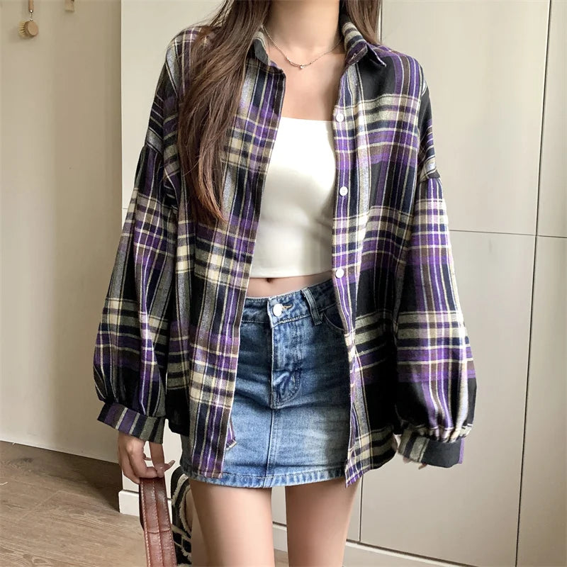 Loose Plaid Button-Up Shirt - 14 / S - Button-Up Shirt