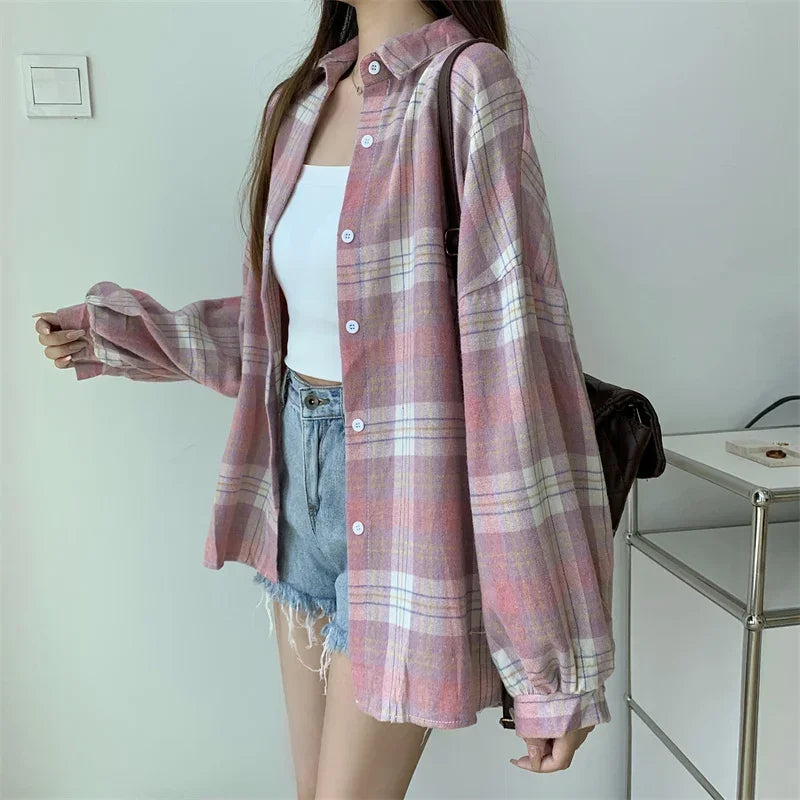 Loose Plaid Button-Up Shirt - Button-Up Shirt