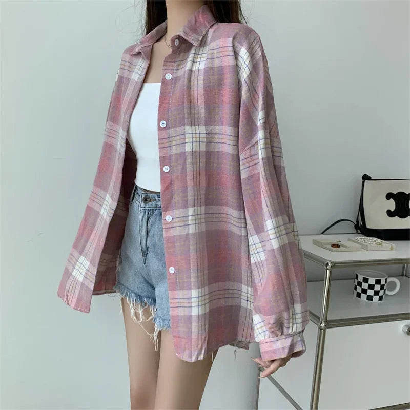 Loose Plaid Button-Up Shirt - Button-Up Shirt