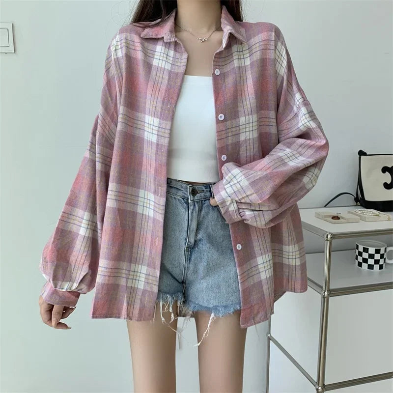 Loose Plaid Button-Up Shirt - Button-Up Shirt