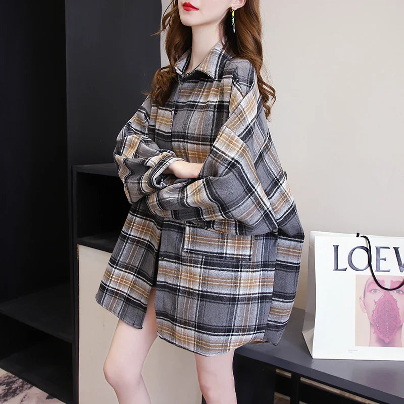 Loose Plaid Button-Up Shirt - 17 / S - Button-Up Shirt