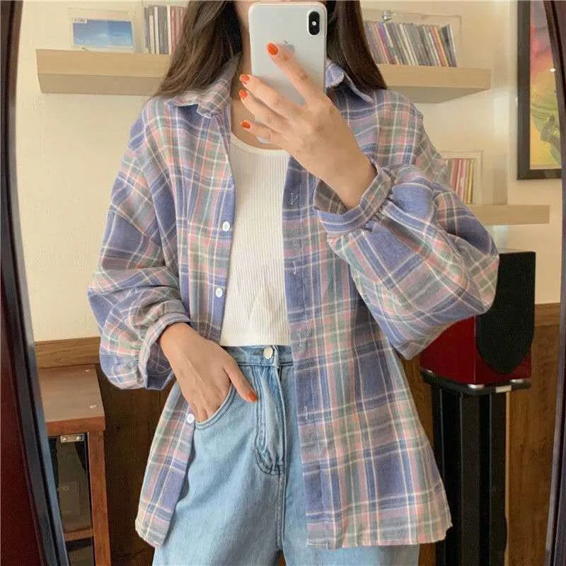 Loose Plaid Button-Up Shirt - 19 / S - Button-Up Shirt
