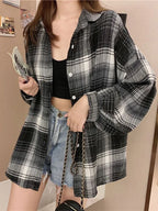 Loose Plaid Button-Up Shirt - Button-Up Shirt