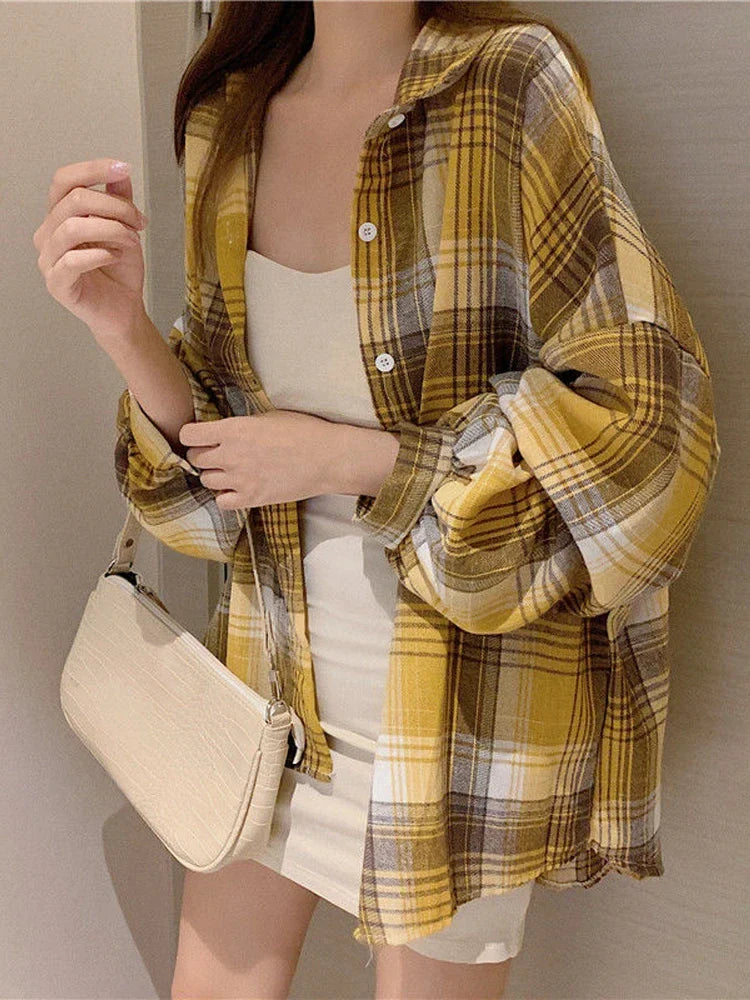 Loose Plaid Button-Up Shirt - 2 / S - Button-Up Shirt