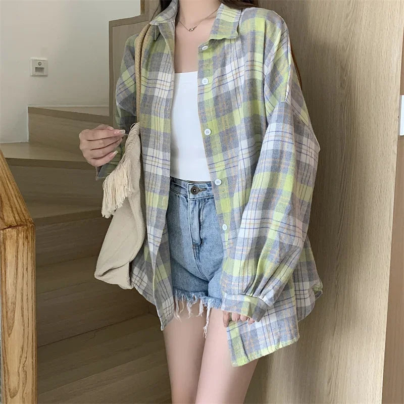 Loose Plaid Button-Up Shirt - Button-Up Shirt