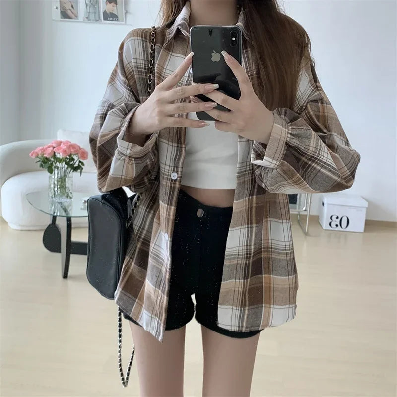 Loose Plaid Button-Up Shirt - Button-Up Shirt