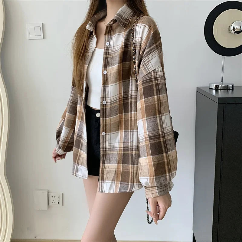 Loose Plaid Button-Up Shirt - Button-Up Shirt