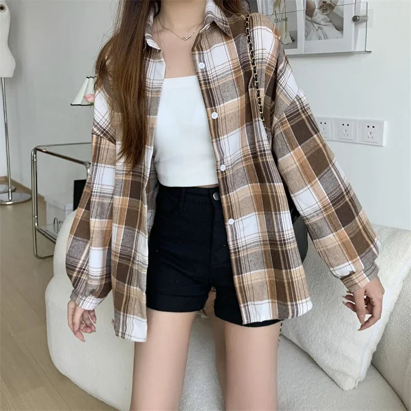 Loose Plaid Button-Up Shirt - Button-Up Shirt