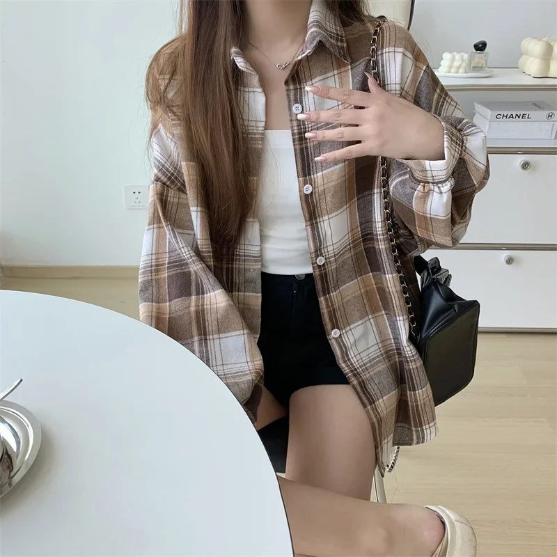 Loose Plaid Button-Up Shirt - Button-Up Shirt