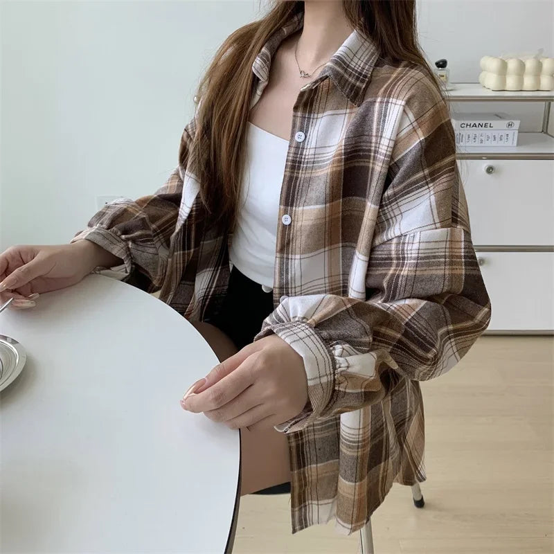 Loose Plaid Button-Up Shirt - Button-Up Shirt