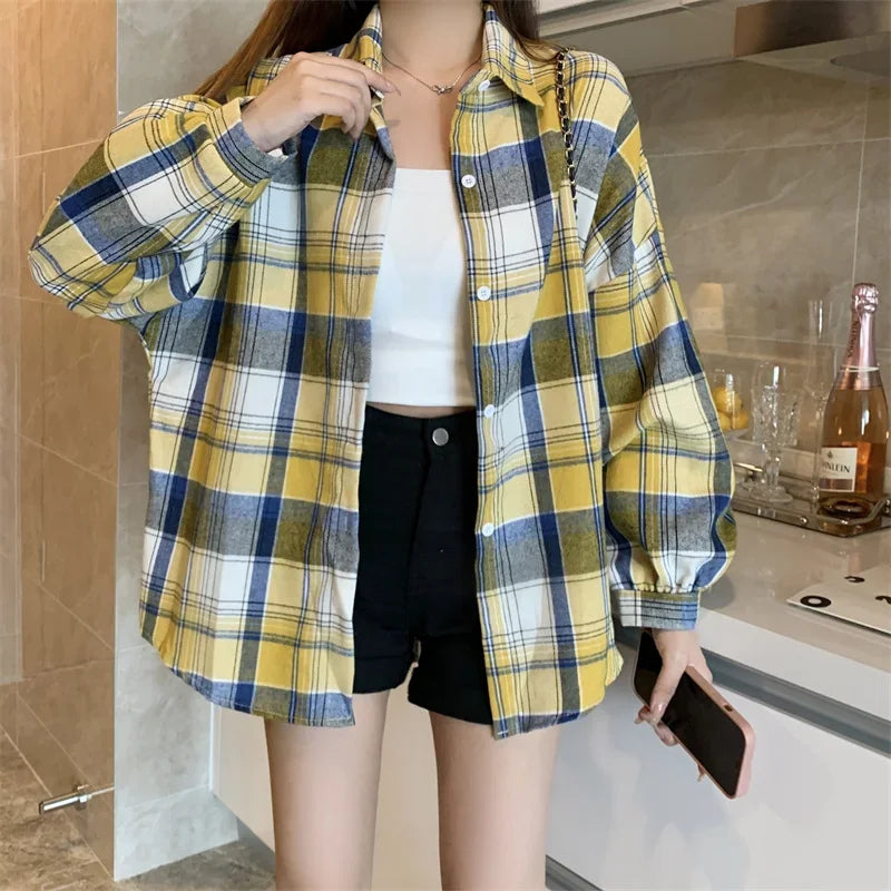 Loose Plaid Button-Up Shirt - Button-Up Shirt