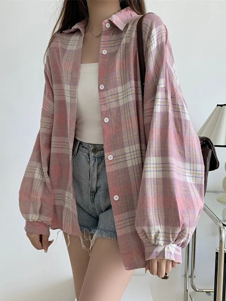 Loose Plaid Button-Up Shirt - Button-Up Shirt