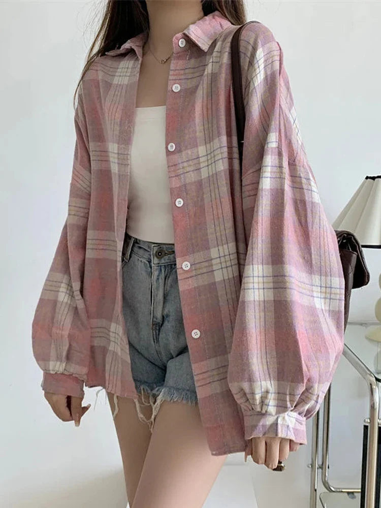 Loose Plaid Button-Up Shirt - 3 / S - Button-Up Shirt