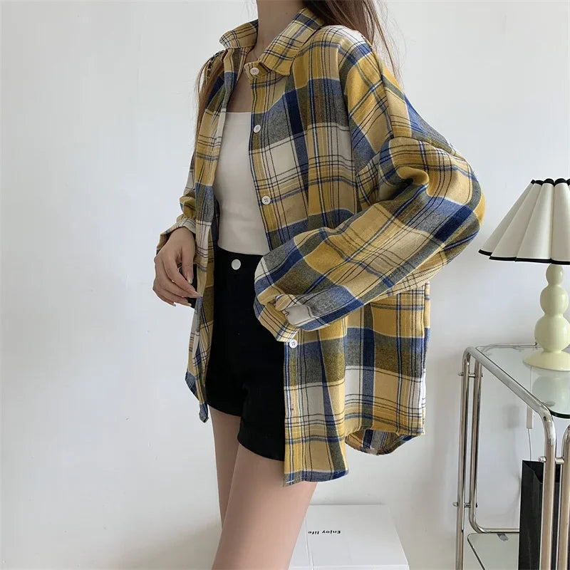 Loose Plaid Button-Up Shirt - Button-Up Shirt