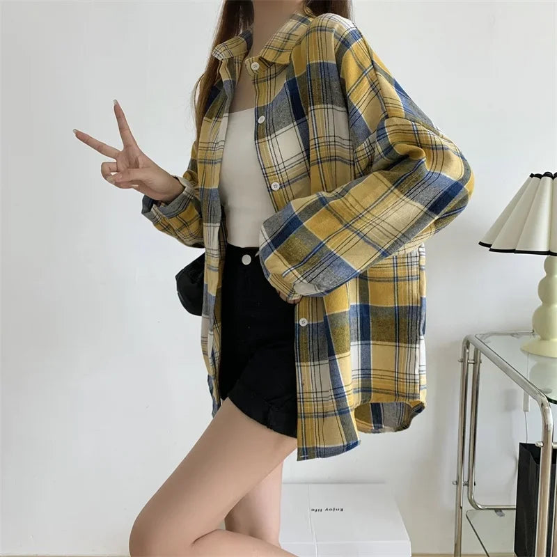 Loose Plaid Button-Up Shirt - Button-Up Shirt