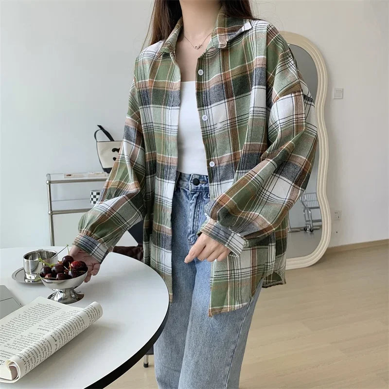 Loose Plaid Button-Up Shirt - Button-Up Shirt