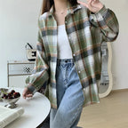 Loose Plaid Button-Up Shirt - Button-Up Shirt