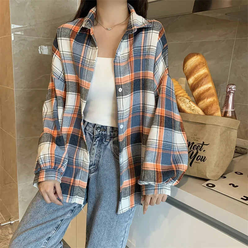 Loose Plaid Button-Up Shirt - Button-Up Shirt