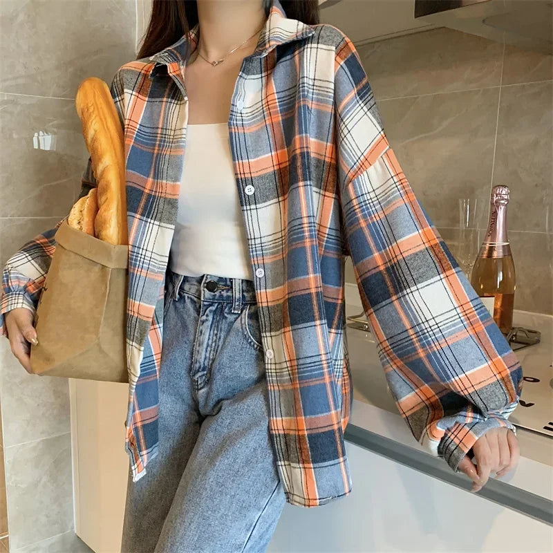 Loose Plaid Button-Up Shirt - Button-Up Shirt