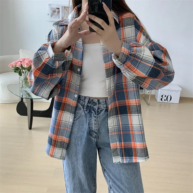 Loose Plaid Button-Up Shirt - Button-Up Shirt