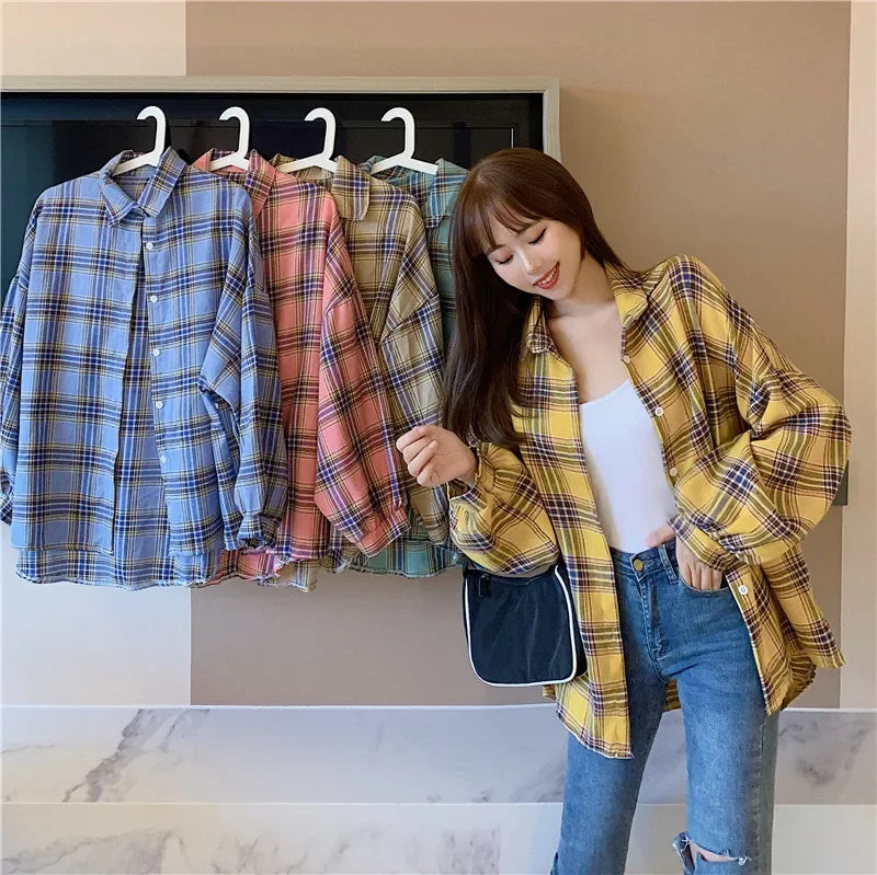 Loose Plaid Button-Up Shirt - Button-Up Shirt