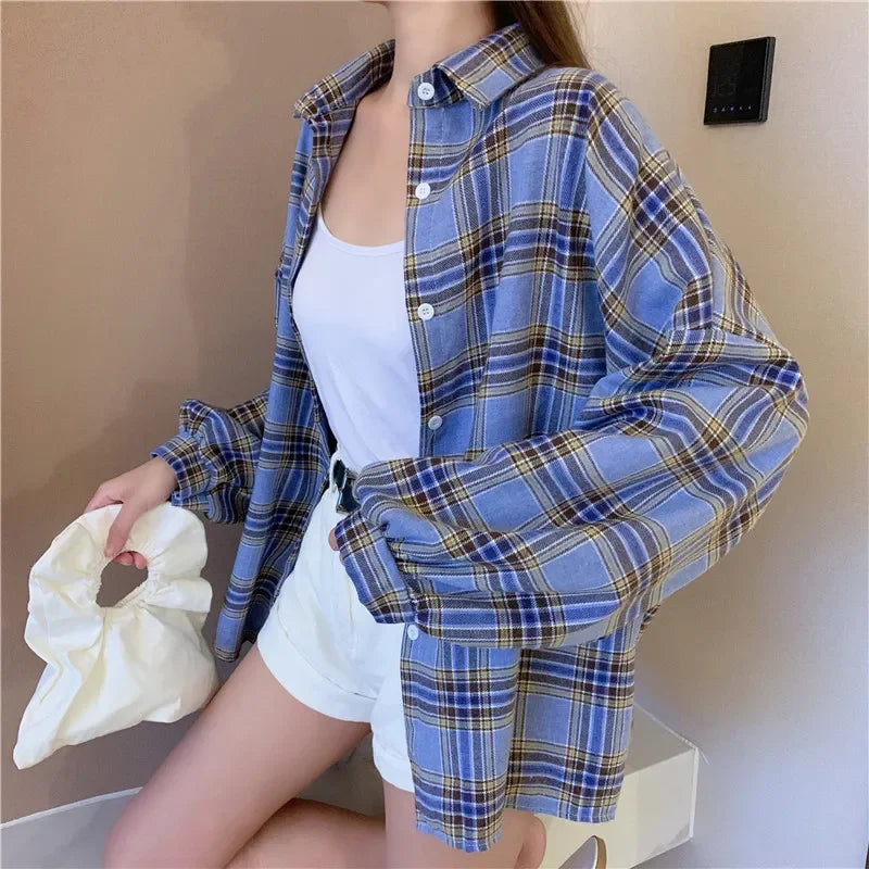 Loose Plaid Button-Up Shirt - Button-Up Shirt