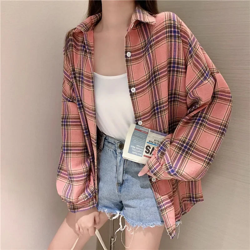 Loose Plaid Button-Up Shirt - Button-Up Shirt