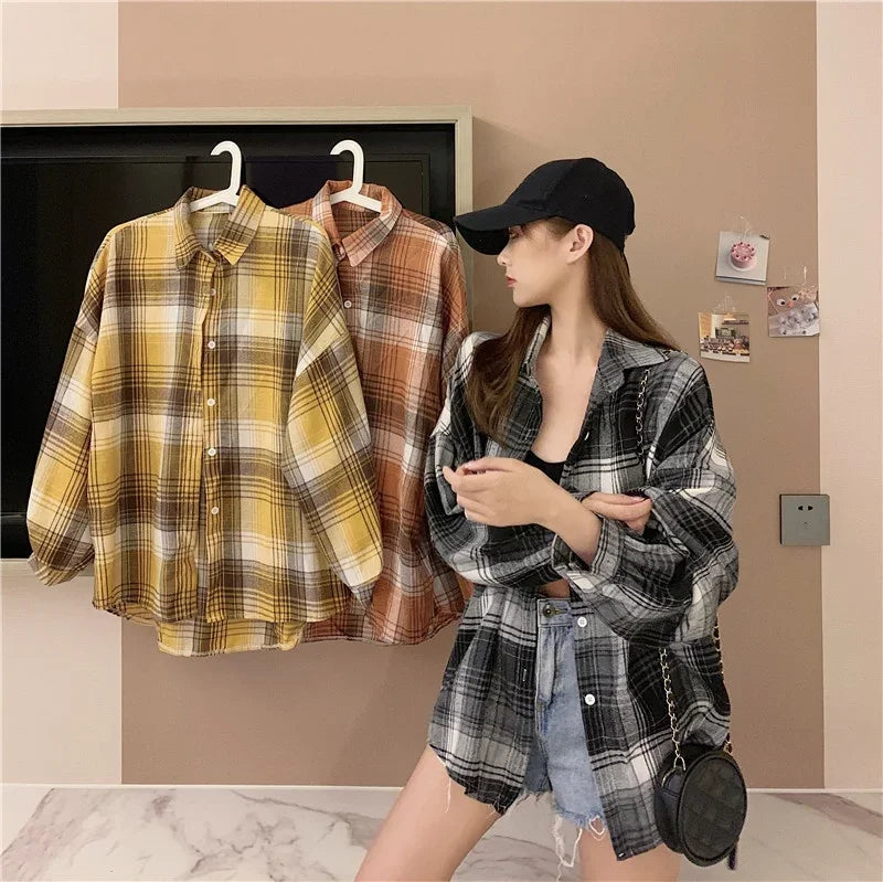 Loose Plaid Button-Up Shirt - Button-Up Shirt