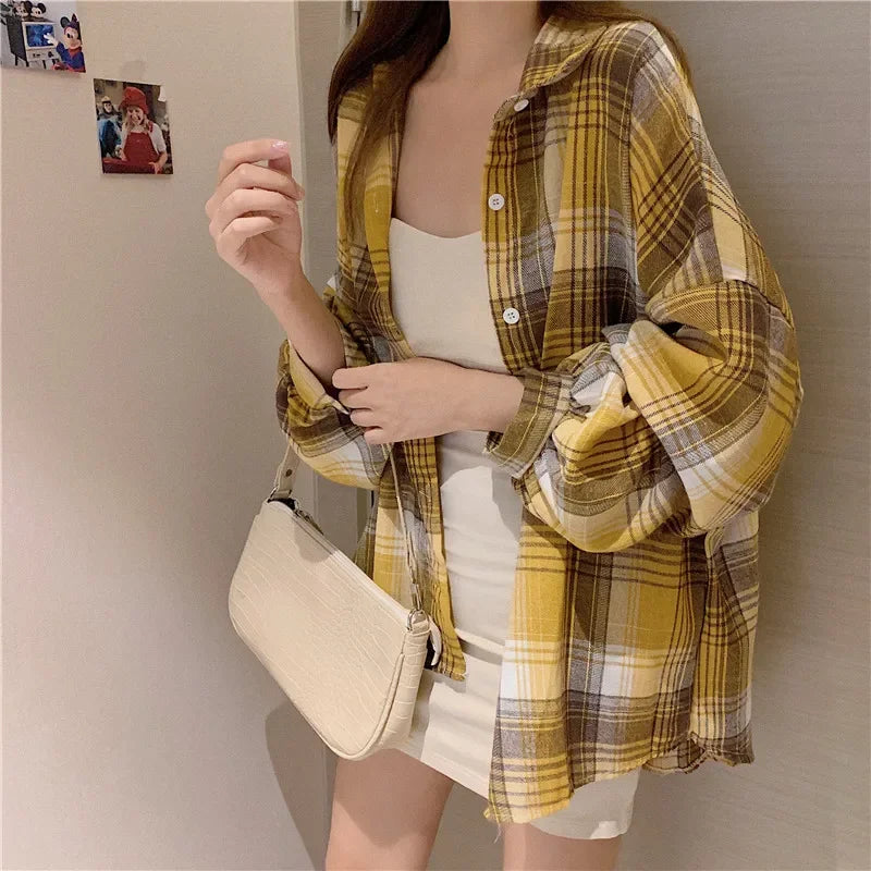 Loose Plaid Button-Up Shirt - Button-Up Shirt