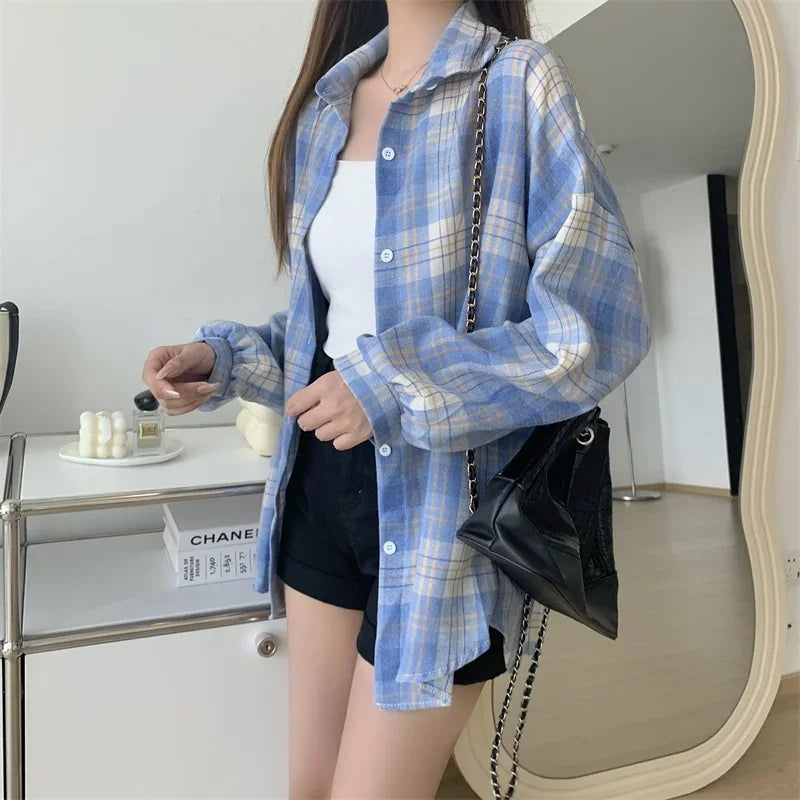 Loose Plaid Button-Up Shirt - Button-Up Shirt