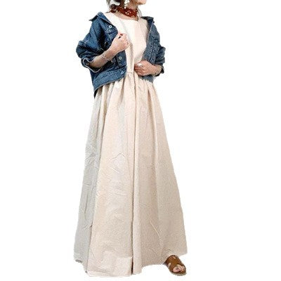 In-Stock Korean 2026 Season New Style Loose Sleeveless Dress with a Large Hem Slimming Mid-Length Dress with Patchwork
