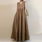 In-Stock Korean 2026 Season New Style Loose Sleeveless Dress with a Large Hem Slimming Mid-Length Dress with Patchwork