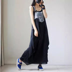 2024 Summer New Korean Style plus size Loose Fashionable Casual Denim Stitching Chiffon Strap Denim dress Women
