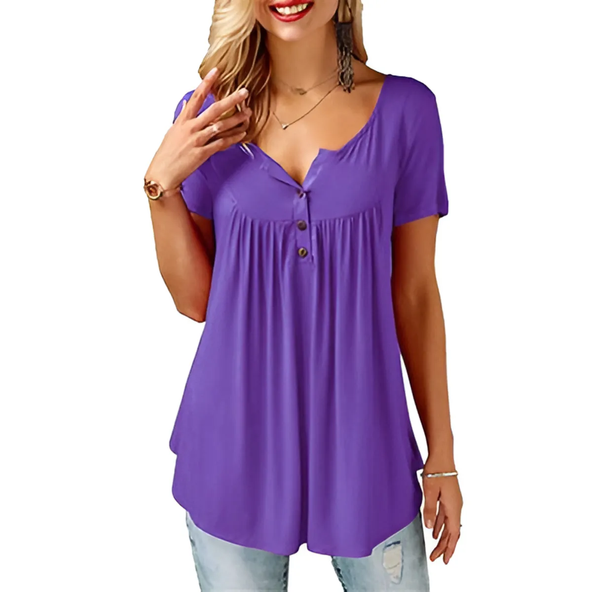 Women's Cotton V-Neck T-Shirt Relaxed Fit Short Sleeve