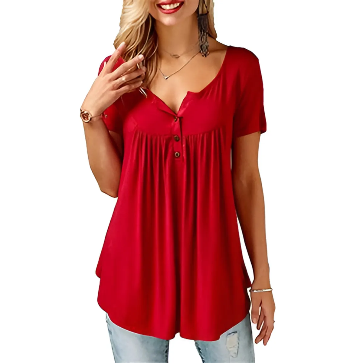 Women's Cotton V-Neck T-Shirt Relaxed Fit Short Sleeve