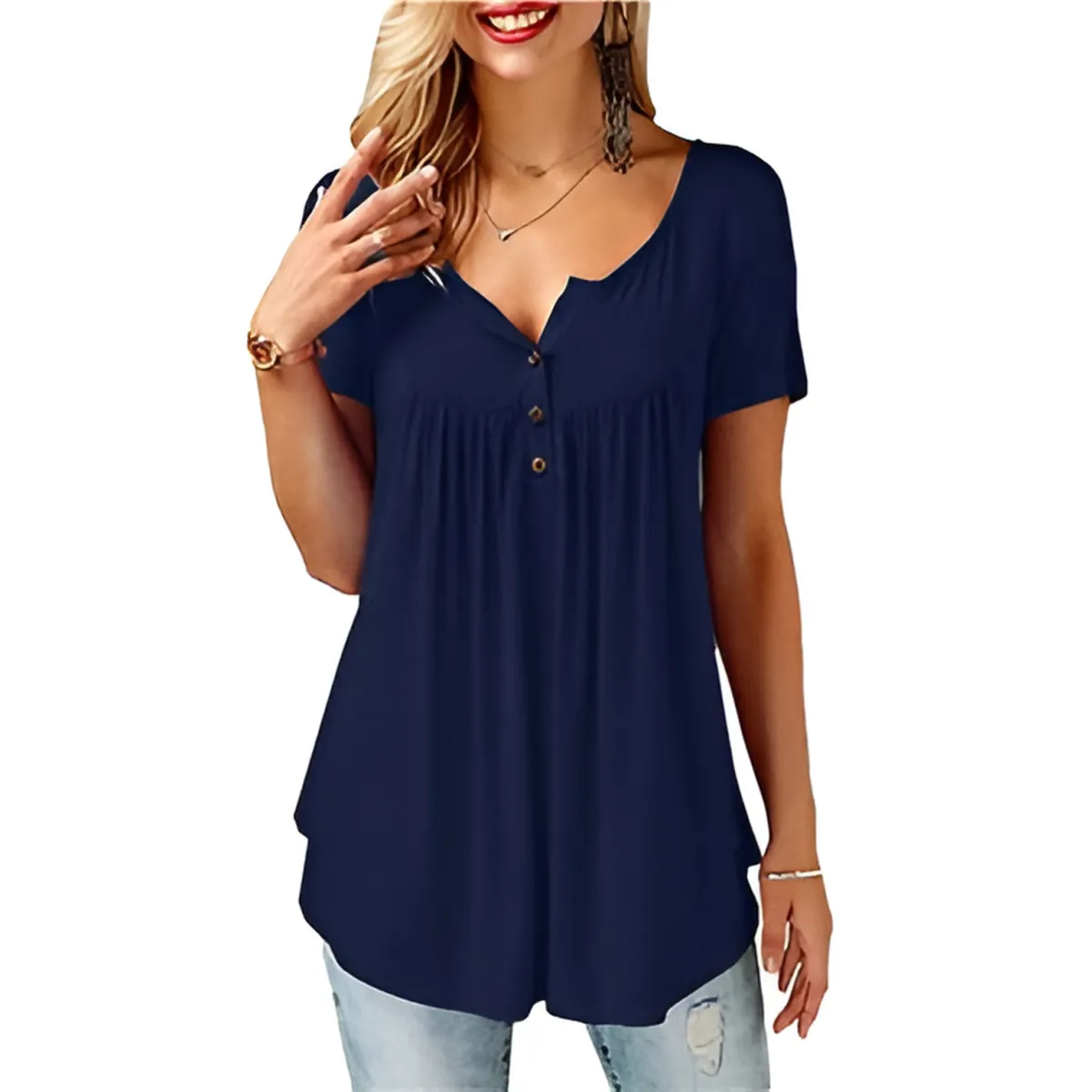 Women's Cotton V-Neck T-Shirt Relaxed Fit Short Sleeve