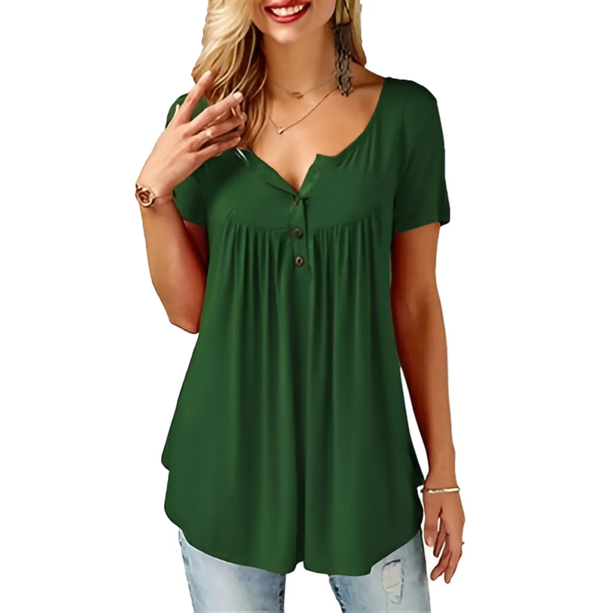 Women's Cotton V-Neck T-Shirt Relaxed Fit Short Sleeve