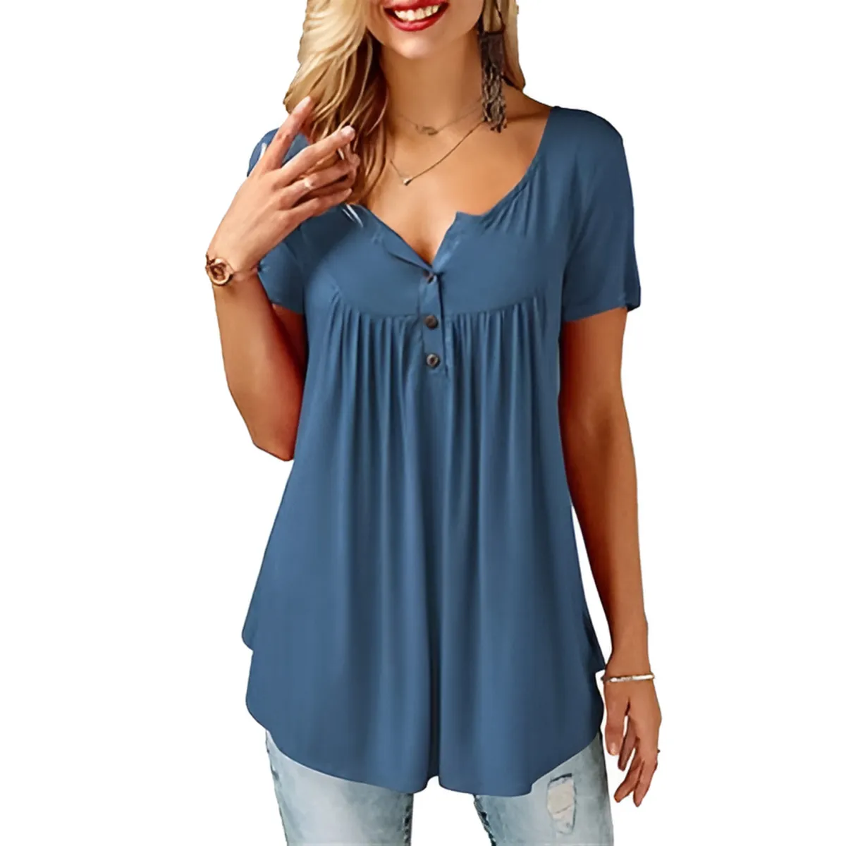 Women's Cotton V-Neck T-Shirt Relaxed Fit Short Sleeve