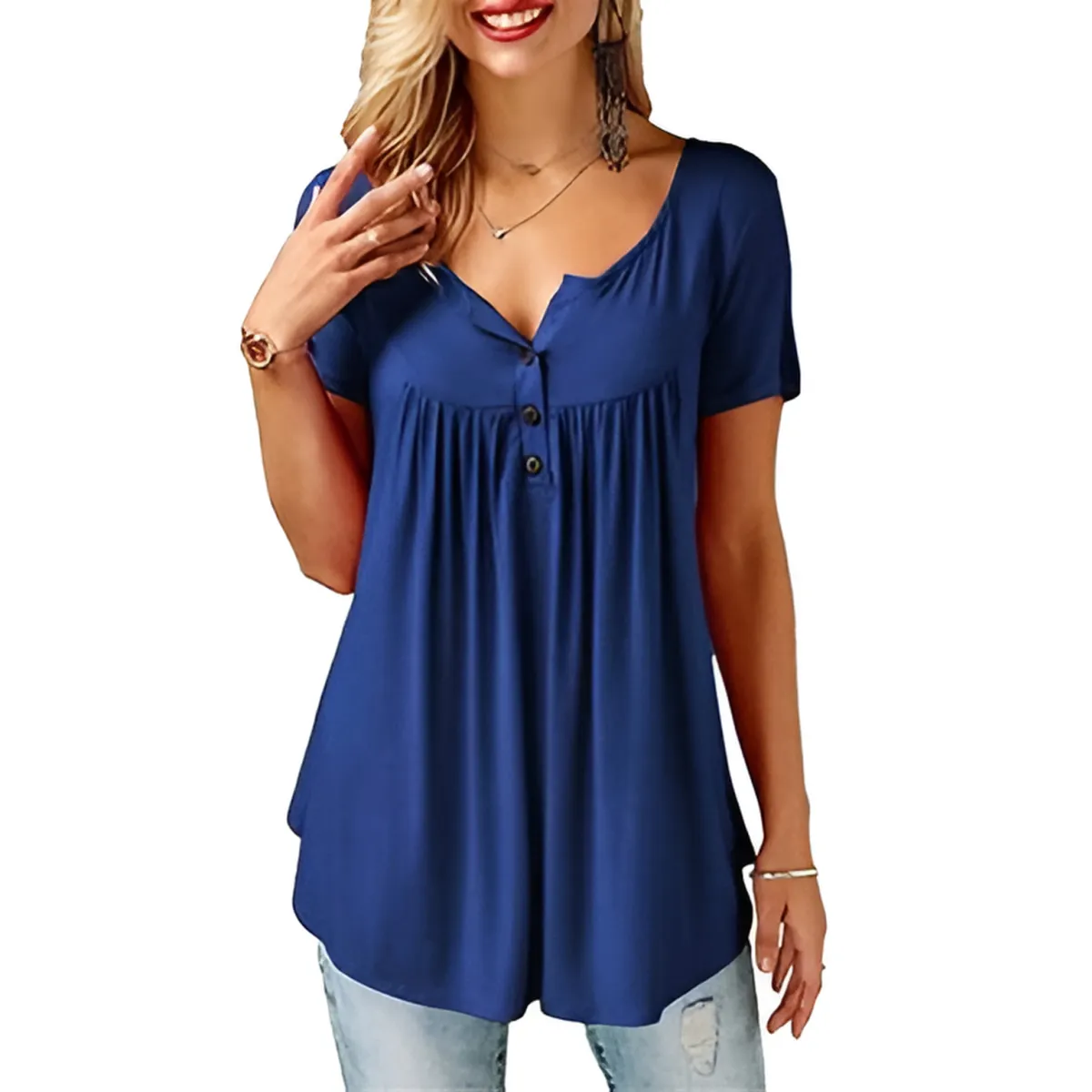 Women's Cotton V-Neck T-Shirt Relaxed Fit Short Sleeve